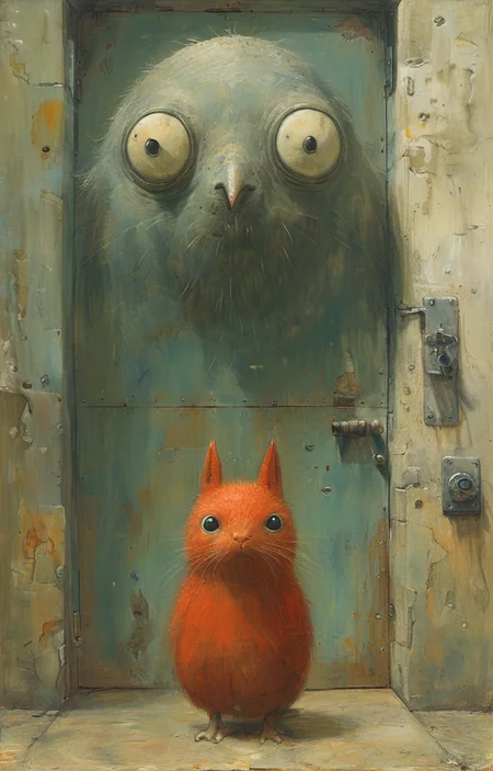 masterpiece,best quality,<lora:tbh161-sdxl:0.9>,illustration,style of Shaun Tan, animals