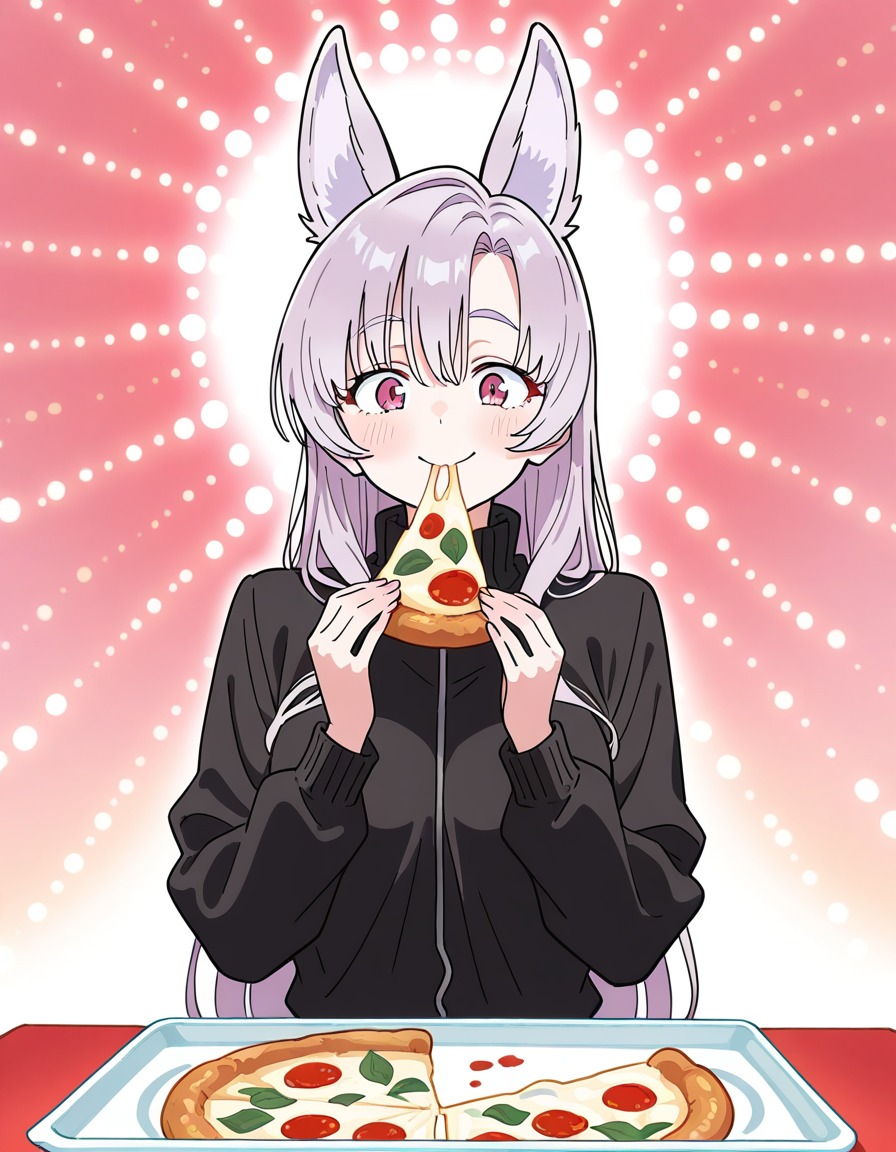 score_7_up, anime BREAK official art, 
<lora:nerunerunerune:1>, nerunerunerune, 
1girl, solo, smile, upper body, 
pizza, eating, 
radial light panel, danmaku, umai!, meme, 
(masterpiece:1.3), best quality, high resolution, unity 8k wallpaper, extremely detailed CG, 8K, (watercolor \(medium\), muted color, sketch:1.1), perfect anatomy, highly finished, masterpiece, best quality, high quality, amazing quality, great quality, very aesthetic, ultra detailed, highres, absurdres, highly detailed, highly detailed background,