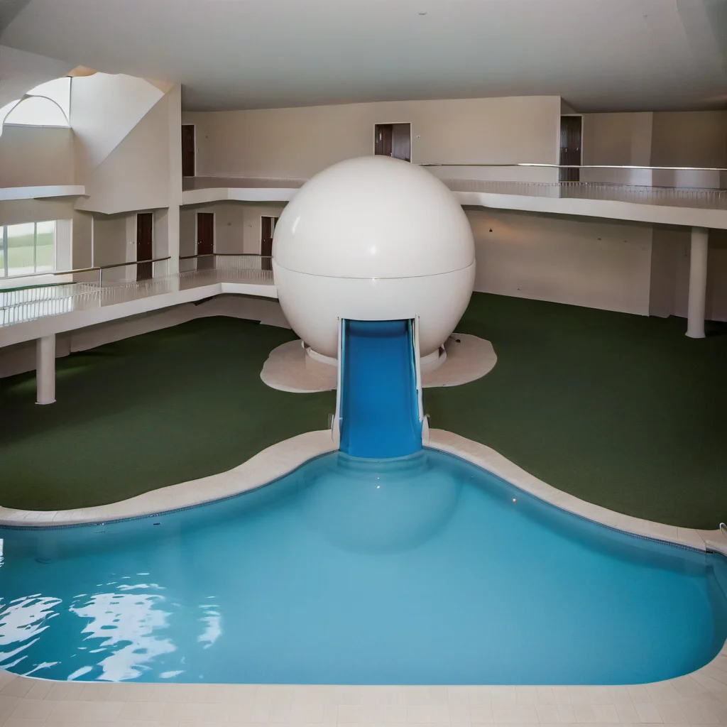 indoors, sofa, swimming pool, mezzanine floor, railings, grass, flourescent lights, water slide, stairs, (ball, sphere:1.2)
<lora:Liminal_Spaces_XL:1>