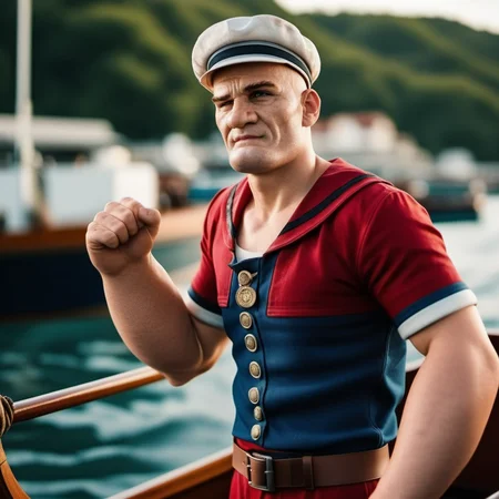 Popeye1024, a sailor, full body, on a boat, highly detailed, photography, ultra sharp, film, bokeh, professional, 4k <lora:add-detail-xl:1.5> <lora:Popeye1024:0.8>