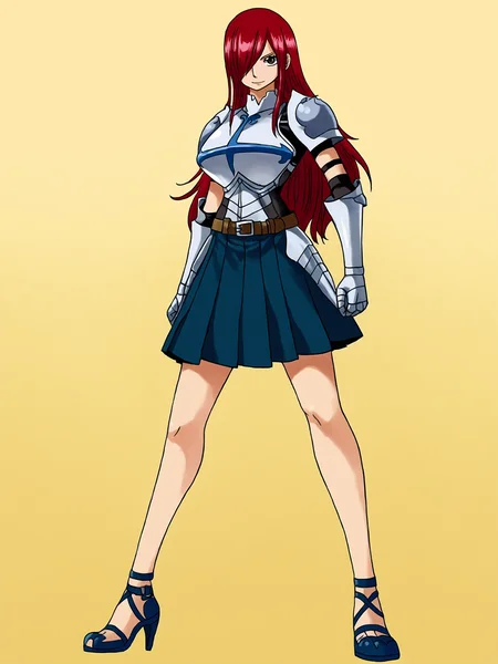 score_9, score_8_up, score_8, score_9, score_8_up, score_7_up,zPDXL2, source_anime,
good_hands, better_hands,
artstyle_onepiece_mangacolored_ownwaifu,
erzaxl, 1girl, solo, long hair, looking at viewer, large breasts, hair over one eye, brown eyes,
large breasts, light smile,straight hair, full body, pleated skirt, armor, belt, high heels, gauntlets,
yellow background, gradient background, halftone background,
<lora:erzaxl:1>, <lora:pony_good_hands:1> <lora:PONYXL_OnePiece_MangaColored_ownwaifu:0.7>