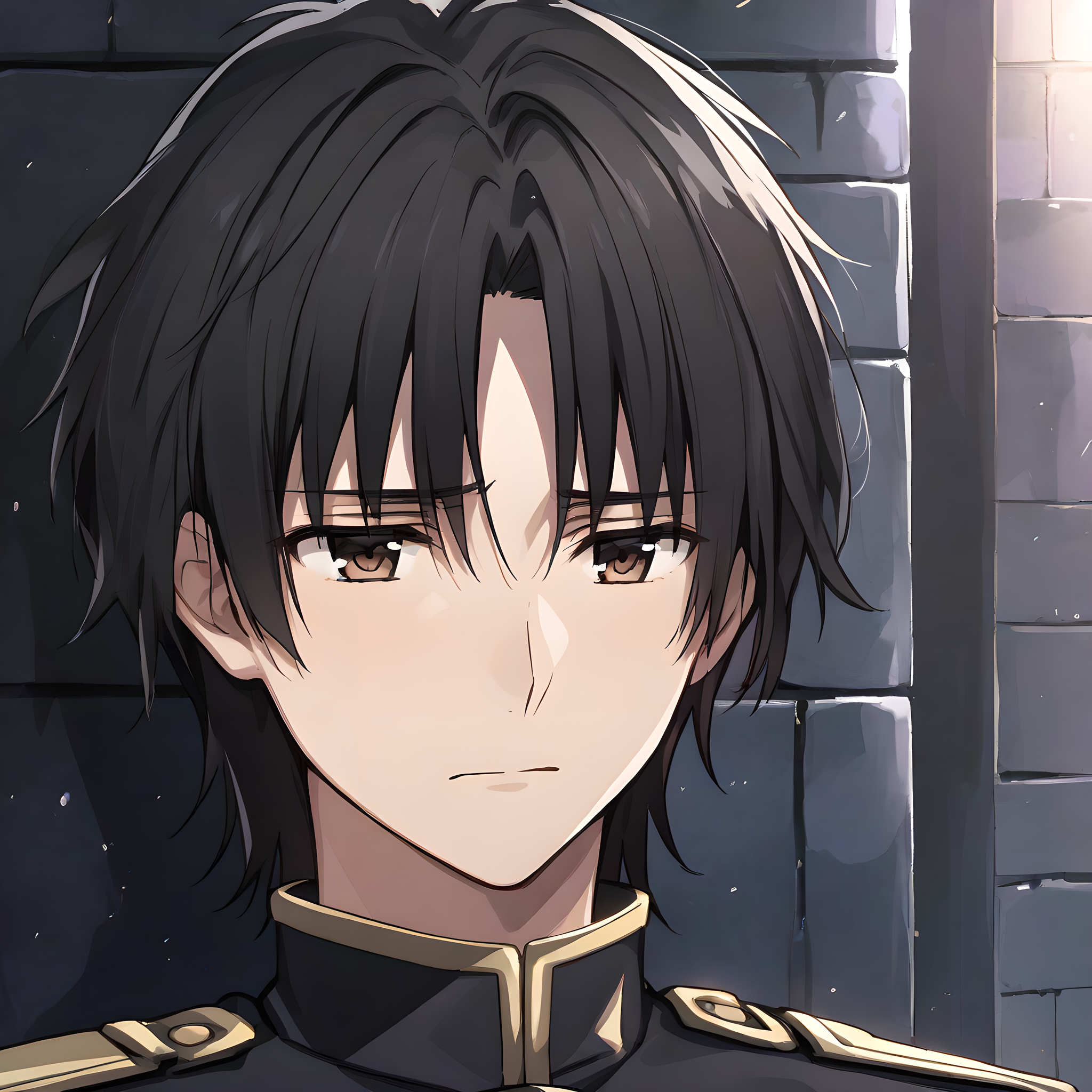 willem_kmetsch, 1boy, solo, short hair, black hair, brown eyes, military uniform, black uniform, sad look, portrait, close-up, dark alley,  <lora:XL-WillemKmetsch:1>
