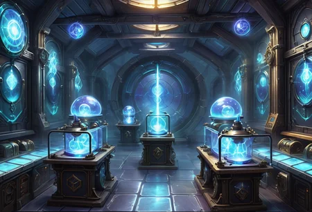 magic academy, buzz of energy elemental manipulation lab, power conduits,force field enclosures,manipulation stations, energy vials,force manipulators,power stones, atmospheric stabilizers, , elemental guardians, , magical, fantasy