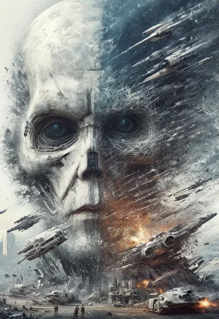 The world of Star Wars, absolutely nothing, pure white, detailed, , a post-apocalyptic world where technology is banned , hyper detailed, professional poster art, bold lines, award winning, trending on ArtStation , FastNegativeV2, ral-dissolve,white eyes