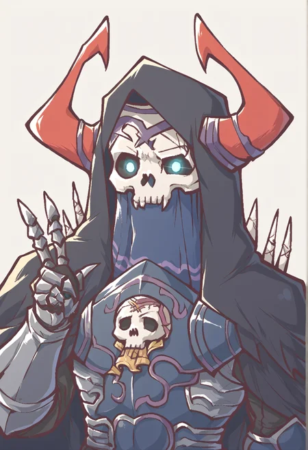 v, selfie, wink, 1boy, solo, armor, full armor, knight, skull, mask, horns, pauldrons, glowing eyes, cloak, hood, hood up, gauntlets, (v), chibi, upper body <lora:First_Hassan:0.8> chibi, <lora:Ikiyouz-PonyXL-1024px:1>, score_9, score_8_up, score_7_up, score_6_up, score_5_up, score_4_up, BREAK source_anime, masterpiece