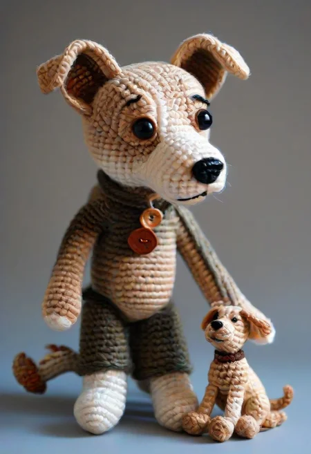 dog begging for a treat, by saint exupery, crocheted style