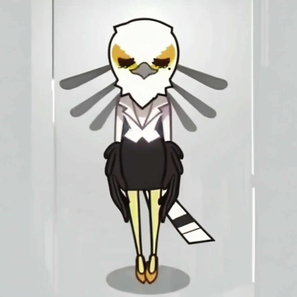 score_9,score_8,score_7,1girl, secretary_washimi, washimi_aggretsuko, female, furry female, tv series, tv show, official art, safe, solo, bird, mole, beak, skirt, mole under eye, simple background, white background, pencil skirt, full body, black skirt, holding