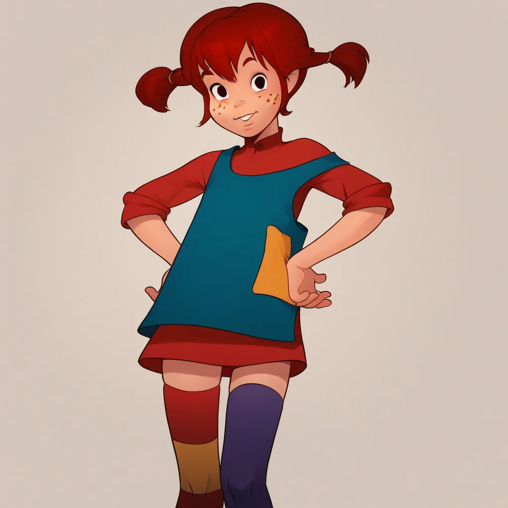 score_8_up, BREAK, Pippi, 1girl, solo, red hair, short twintails, black eyes, freckles,  red dress, blue dress overalls, thighhighs,  mismatched legwear, multicolored legwear,
<lora:Pippi_Longstocking_PXL_Leaf2:1>, cowboy shot, hands on own hips, looking at viewer,