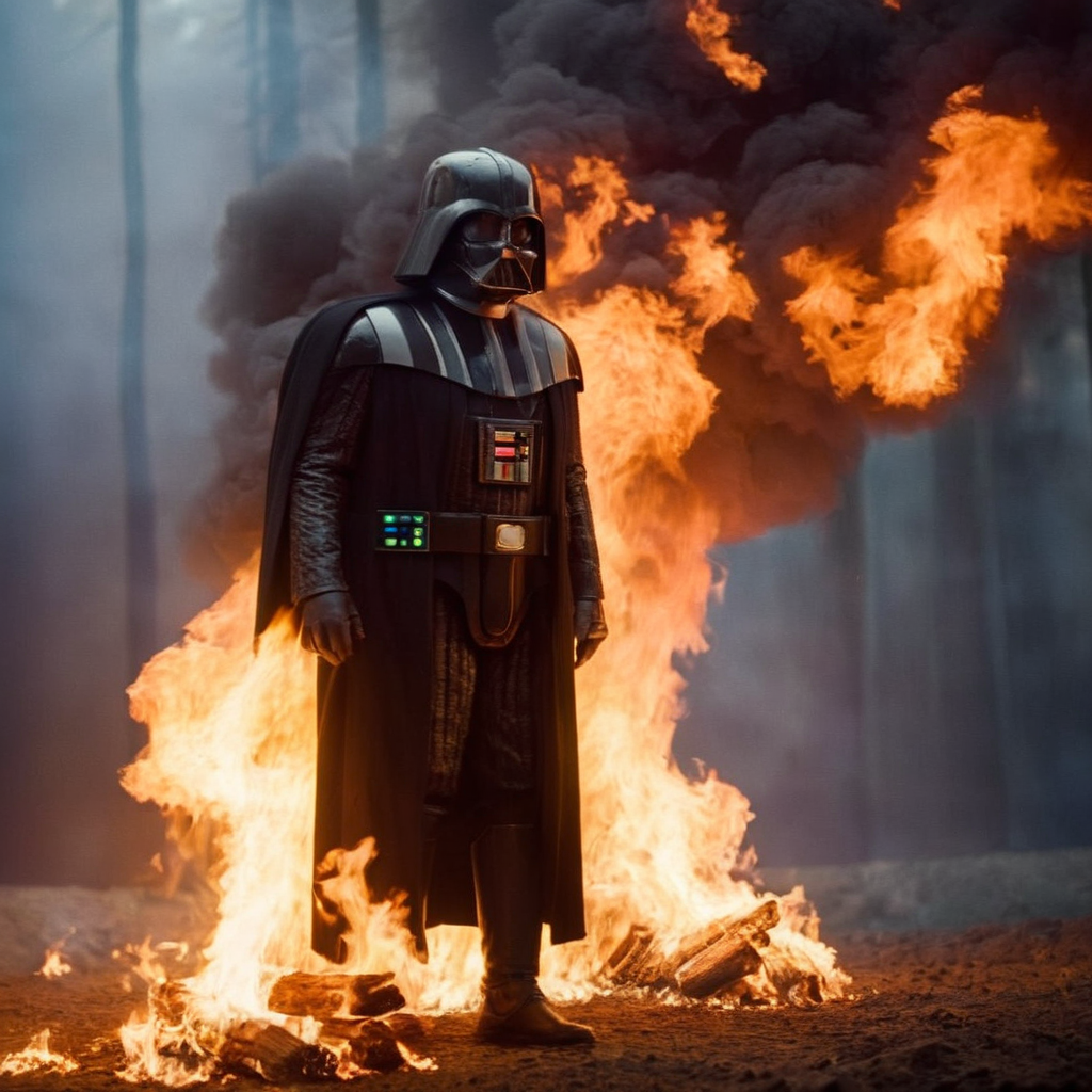 cinematic film still of  <lora:Darth Vader:1.5>
Darth Vader a man is set on fire burned alive with fire everywhere in star wars universe, shallow depth of field, vignette, highly detailed, high budget, bokeh, cinemascope, moody, epic, gorgeous, film grain, grainy