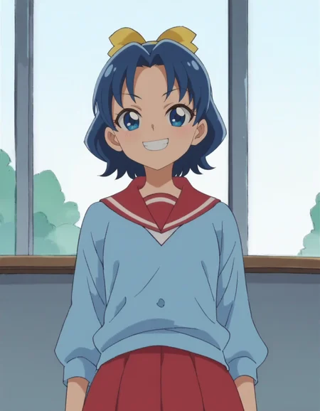score_9, score_8_up, score_7_up, anime screencap, solo,1girl, tategamiaoi,school uniform, smile,red skirt,serafuku, light blue sweater, hair bow,looking at viewer,cowboy shot,small breasts,<lora:tategamiaoi:0.8>