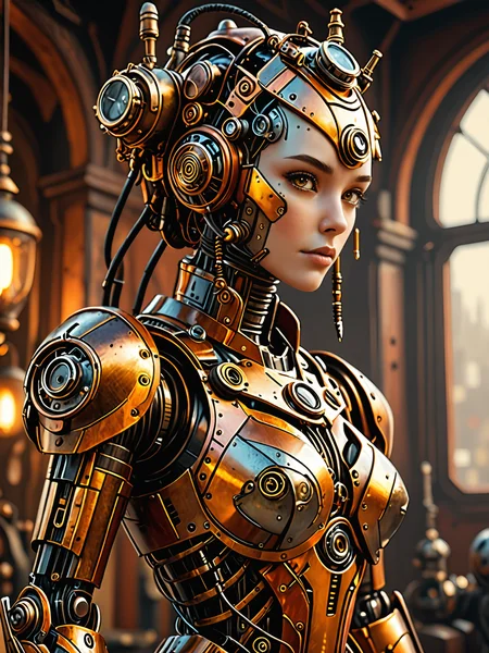steampunk female robot <lora:add-detail-xl:1> masterpiece, 8k,warm colors, illustration