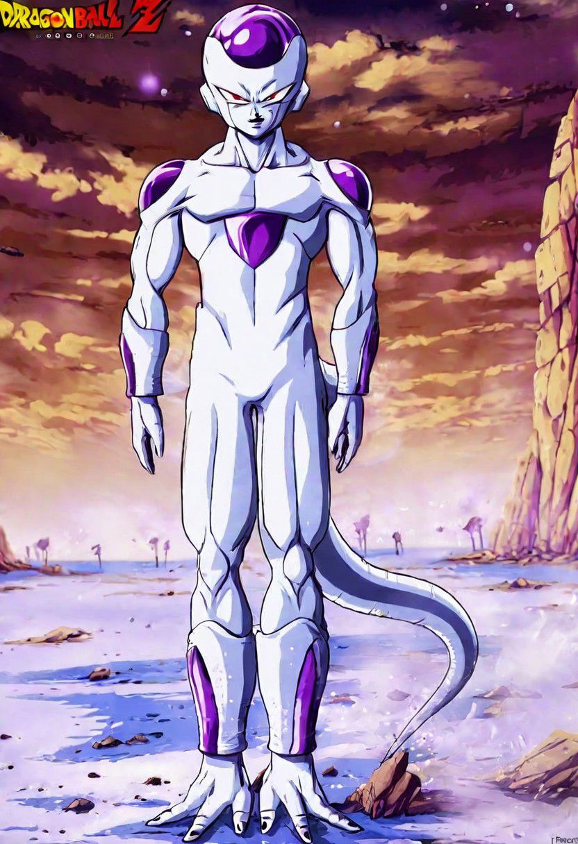Close Portrait a 1Freezer of Dragon Ball z, serious, (Full body:0.2), (side view:1.0), beuty  ilustration, masterpiece,  Namek background