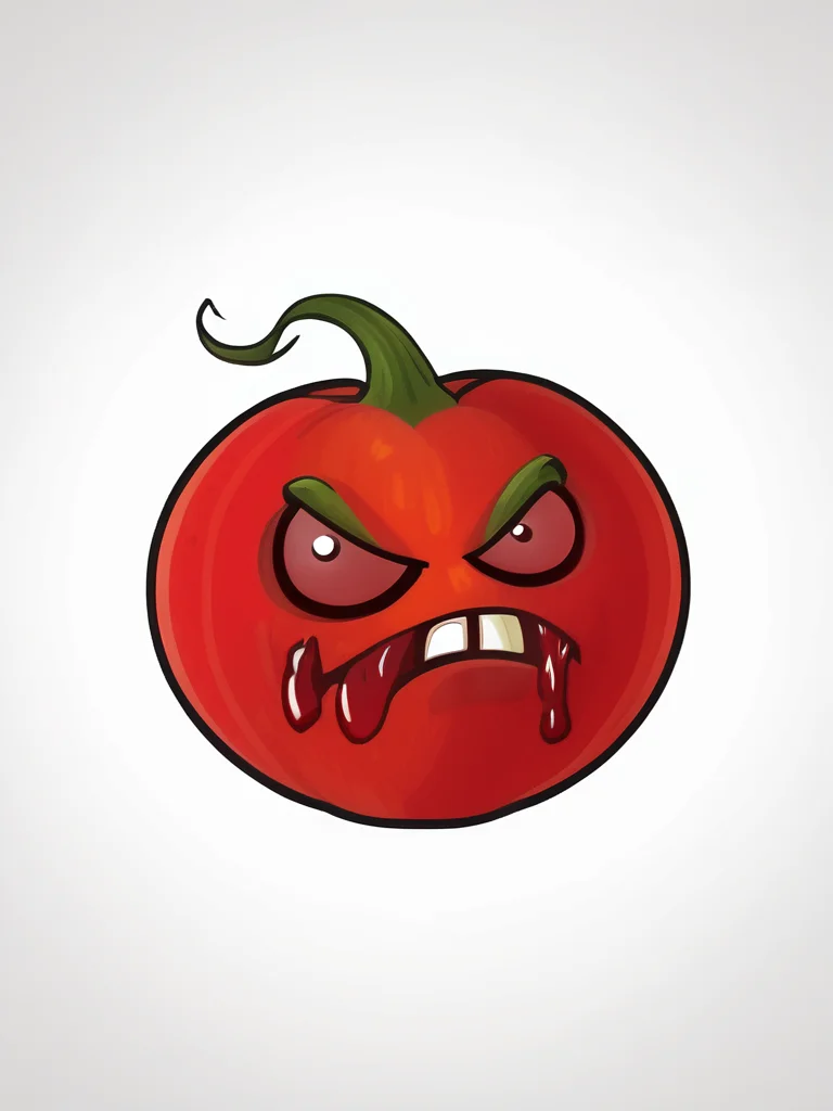 best quality, masterpiece, raw photo, 8k, cartoon, an tomato with evil face and blood ,pvz, <lora:pvz:0.9>