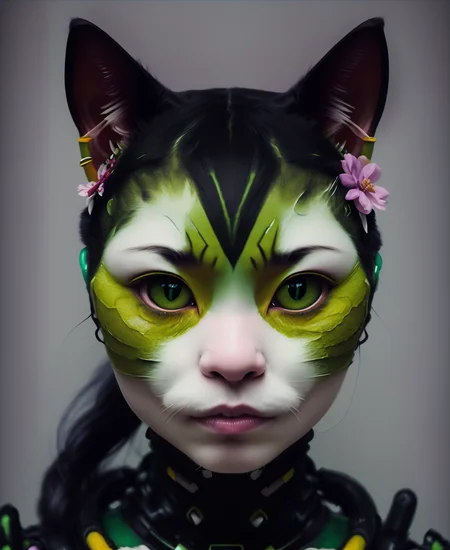 coulchat, raw candid cinema photography portrait, a woman cat, (photo in Underground bunker:1.2) Indigenous Vivid Green Emerald Carbon fiber Goblin Academia self-moving blueviolet, by Yoshitaka Amano, ultra realistic textured skin, skin pores, hard focus, film grain, photographed with a Sony a7 III Mirrorless Camera, by photographer (floral white:1.2) <lora:epiNoiseoffset_v2:0.7> <lora:lora_coulchatV3:1>