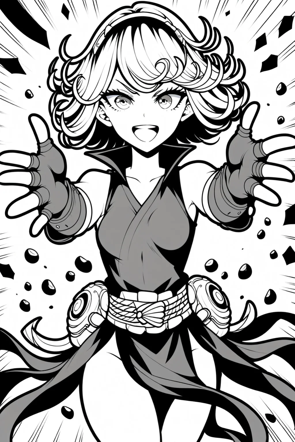 one-punch_man overwatch overwatch_2 kiriko_(overwatch) tatsumaki terrible_tornado_kiriko comic_panel_redraw derivative_work english_commentary 1girl bare_legs cosplay english_text fingerless_gloves floating_clothes gloves glowing green_hair looking_at_viewer official_alternate_costume official_art_inset ofuda reference_inset simple_background solo tatsumaki_(cosplay) teeth twitter_username white_background
<lora:AnimeLineArtPony:1>
