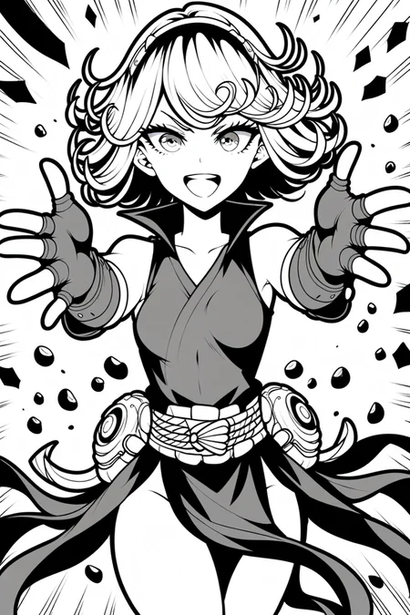 one-punch_man overwatch overwatch_2 kiriko_(overwatch) tatsumaki terrible_tornado_kiriko comic_panel_redraw derivative_work english_commentary 1girl bare_legs cosplay english_text fingerless_gloves floating_clothes gloves glowing green_hair looking_at_viewer official_alternate_costume official_art_inset ofuda reference_inset simple_background solo tatsumaki_(cosplay) teeth twitter_username white_background
<lora:AnimeLineArtPony:1>