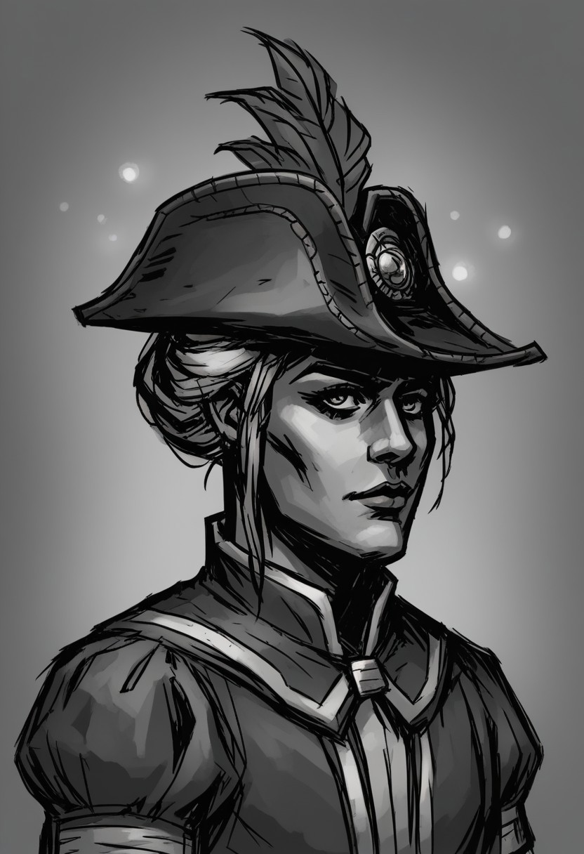 score_9, score_8_up, score_7_up, sketch, BREAK, 1girl, cowboy-shot, beautiful, dramatic lights, ((musketeer. musketeerDD. musketeerDarkest. hat))