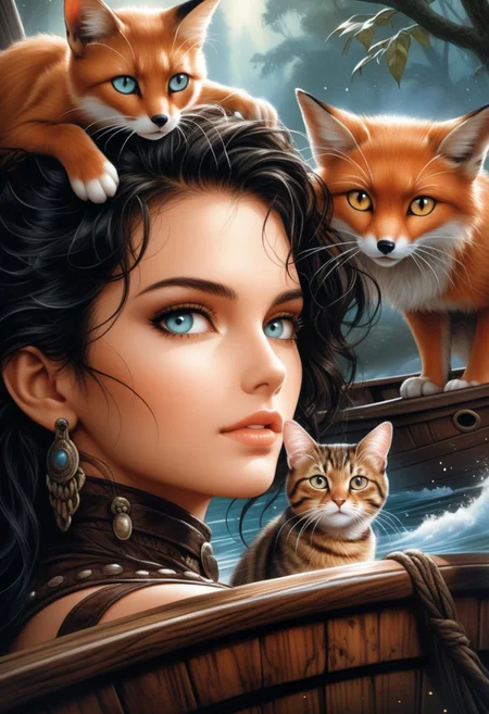Art by Craola,
Dorian Vallejo,
Damian Lechoszest,
Todd Lockwood.luis royo close-up portrait the girl and the man-fox Photorealistic,
two parts in one art,
double exposure,
best quality,
dark tales,
worms eye view of street,
Craola,
Dan Mumford,
Andy Kehoe,
cat on the river in a boat,
cute,
adorable,
vintage,
digital painting,
detailed illustration,
cinematic,
ultra highly detailed,
tiny details,
beautiful details,
mystical,
luminism,
vibrant colors,
complex background,
very well lit,
32k,
Watercolor,
trending on artstation,
sharp focus,
studio photo,
intricate details,
highly detailed,
by greg rutkowski