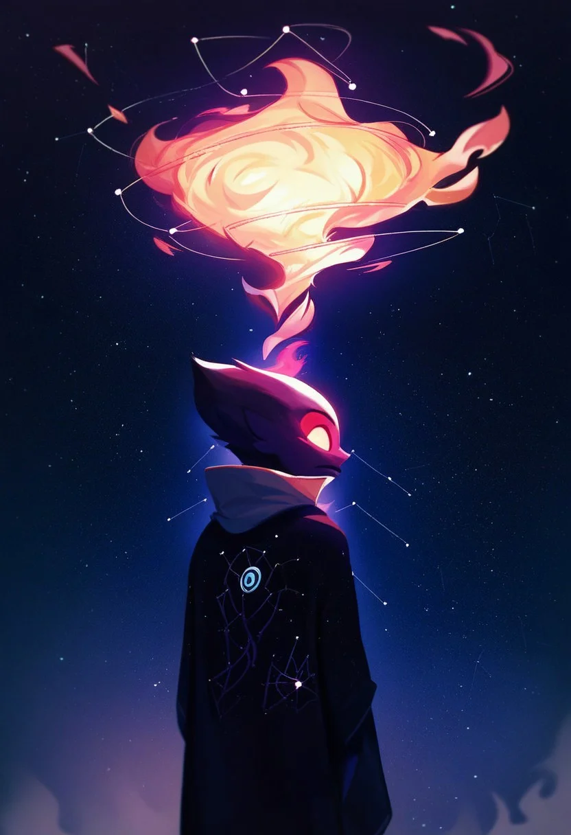 JDStyle,
, score_9, score_8_up, score_7_up, Dark lighting, low lighting, night, dark background, nebula, Score_9, score_8_up, score_7_up, best quality, high res, 8k, 1girl,faceless,back view, intricate tattoo, constellation, glowing tattoo, open back robe, cosmic entity, looking back at viewer, burning eyes