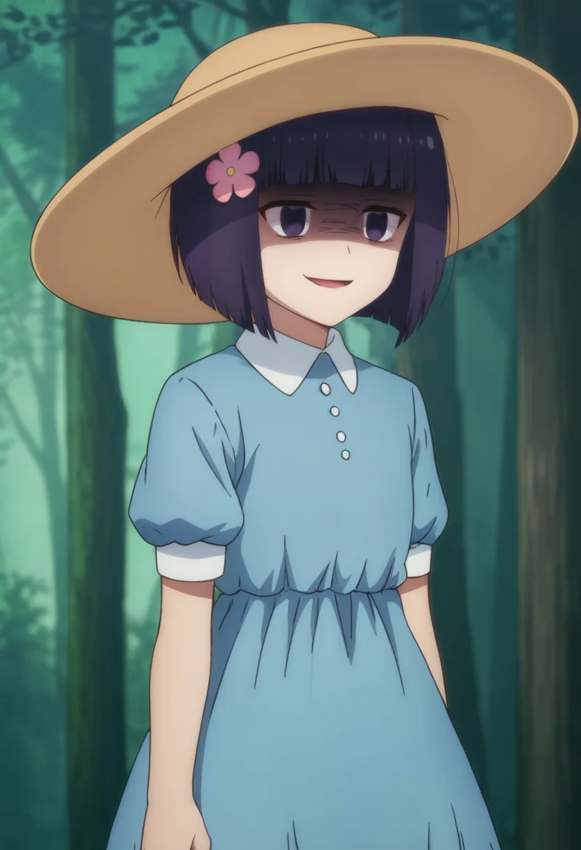 score_9, score_8_up, score_7_up, , <lora:add-detail-xl:3>,
BREAK
<lora:misuzu_flashback:0.8>, misuzu, 1girl, purple eyes, purple hair, short hair, bob cut, hair flower, blue dress, puffy sleeves, sun hat, empty eyes, grin, shaded face,
BREAK
solo, , standing,
