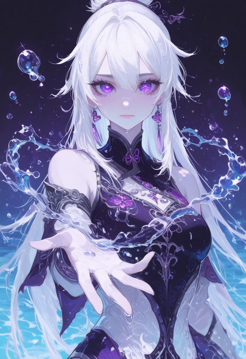 masterpiece, best quality, good quality, newest, highres, absurdres, (Perfect details),(****), 1girl, kiana kaslana, herrscher of finality,solo, long hair, eye reflection, purple eyes, white hair, eyelashes, looking at viewer, closed mouth, reaching, outstretched hand, reaching towards viewer,outstretched arm, earrings, upper body,
water, hydrokinesis, Water drops, melanch0ly,xxx667_illu, glowing <lora:illustriousXL_stabilizer_v1.23:0.3> <lora:NOOB_vp1_detailer_by_volnovik_v1:0.3> <lora:ponyv6_noobE11_2_adamW-000017:0.3> <lora:klskx_wai:0.35> <lora:XXX667:0.6> <lora:mon_monmon2133:0.5> <lora:r17329_illuu:0.5>