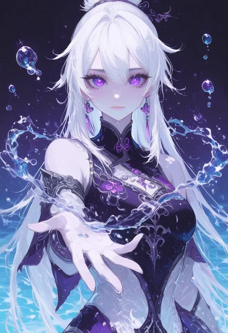 masterpiece, best quality, good quality, newest, highres, absurdres, (Perfect details),(****), 1girl, kiana kaslana, herrscher of finality,solo, long hair, eye reflection, purple eyes, white hair, eyelashes, looking at viewer, closed mouth, reaching, outstretched hand, reaching towards viewer,outstretched arm, earrings, upper body,
water, hydrokinesis, Water drops, melanch0ly,xxx667_illu, glowing <lora:illustriousXL_stabilizer_v1.23:0.3> <lora:NOOB_vp1_detailer_by_volnovik_v1:0.3> <lora:ponyv6_noobE11_2_adamW-000017:0.3> <lora:klskx_wai:0.35> <lora:XXX667:0.6> <lora:mon_monmon2133:0.5> <lora:r17329_illuu:0.5>