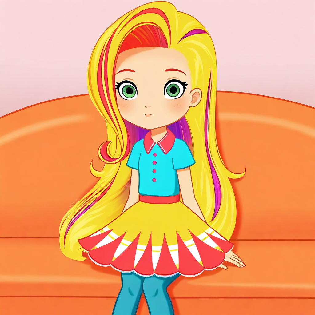 masterpiece, best quality, solo, su_sd, 1girl, long hair, blonde hair, multicolored hair, streaked hair, green eyes, shirt, skirt, pantyhose, sitting, sofa