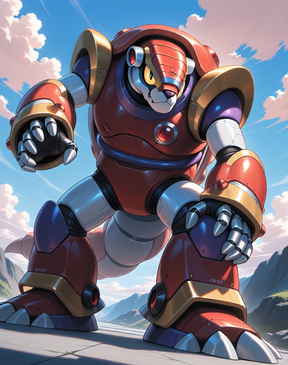<lora:Armored_Armadillo_(Mega_Man_X)_(Illustrious)_(AD):1> Armored Armadillo, reploid, MMX, 
exterior, blue sky with clouds,
male focus, intense shadows, dynamic shadows, intricate details, attention to details, gradient coloring, robot, 
BREAK very awa, masterpiece, best quality, amazing quality, very aesthetic, highres, absurdres,
EZRealPONYXL, zPDXL, Smooth Quality, lazynsfw,