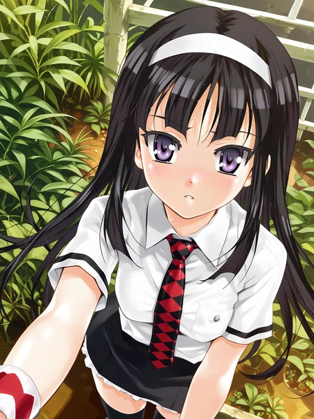 <lora:happy_tentacle-midori-v0.1-000040:1>, ht_midori, white shirt, plaid necktie, wristband, thighhighs , 1girl, solo, portrait , wide-eyed , ( parted lips :1.2), , looking at viewer , standing , from above , score_9, score_8_up, score_7_up, score_6_up, score_5_up, score_4_up
