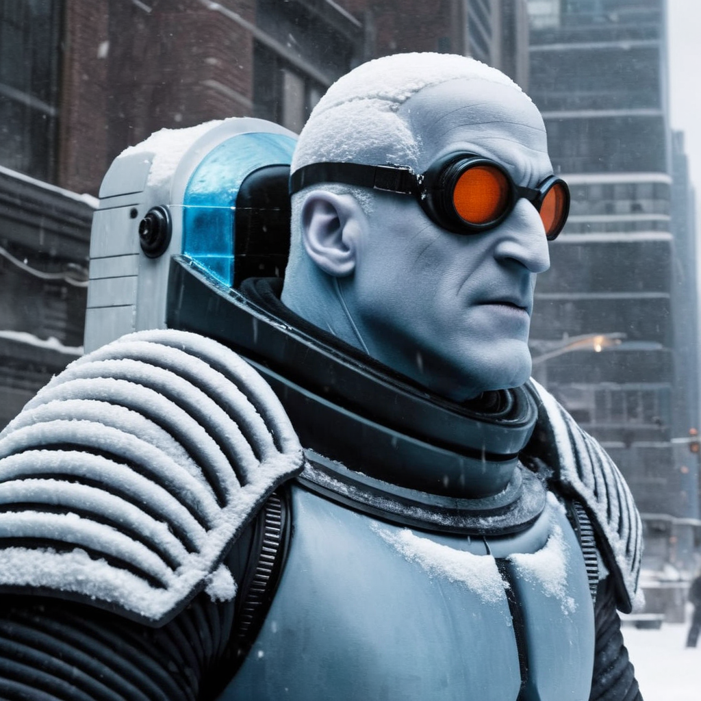 Hyperrealistic art of  <lora:Mr. Freeze:1.2>
Mr. Freeze a close up of a person  in snow area In Gotham City, Extremely high-resolution details, photographic, realism pushed to extreme, fine texture, incredibly lifelike