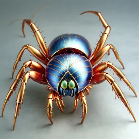 a coloured fantasy cs-m3tal-ok_v03-1600 of a Spider, with networks of fine (gold:0.33) lines. Intricate, very detailed