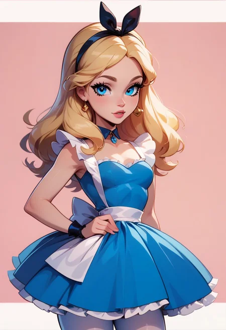 score_9, score_8_up, score_8, medium breasts, (curvy), eyelashes,     
BREAK,
AliceWaifu
BREAK,
 blue eyes, blue dress, white pantyhose, apron, black hairband, blonde, looking at viewer, portrait photo
zPDXL,