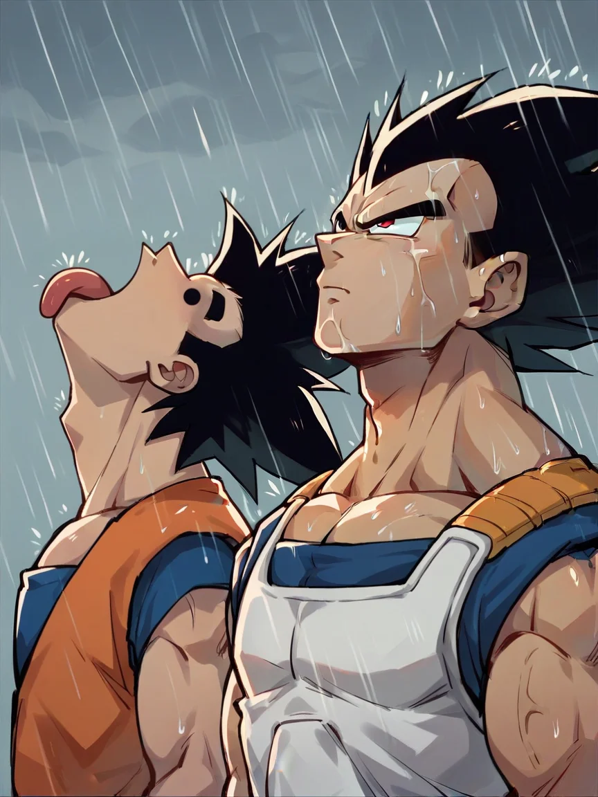 score_9, score_8_up, score_7_up, score_6_up, score_5_up,   <lora:VIRmemeXLP:0.6> vir, rain, looking up, 1boy, son goku, tongue out, black eye