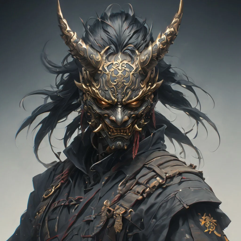 (thanatos, goth, sigilism, tribals, 3DMM, oni mask),
cyberpunk, special forces, japanese samurai with katana, samurai special forces, oni mask