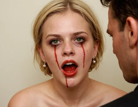 cinematic still the woman has her hair tied back in bloody poses, 1girl, solo, looking at viewer, short hair, open mouth, blonde hair, simple background, 1boy, white background, green eyes, male focus, teeth, blood, portrait, blood on face, realistic, horror \(theme\), guro . emotional, harmonious, vignette, 4k epic detailed, shot on kodak, 35mm photo, sharp focus, high budget, cinemascope, moody, epic, gorgeous, film grain, grainy, (masterpiece), (best quality), (ultra-detailed), the woman has her hair tied back in bloody poses, 1girl, solo, looking at viewer, short hair, open mouth, blonde hair, simple background, 1boy, white background, green eyes, male focus, teeth, blood, portrait, blood on face, realistic, horror \(theme\), guro, illustration, disheveled hair, detailed eyes, perfect composition, moist skin, intricate details, earrings, the woman has her hair tied back in bloody poses, 1girl, solo, looking at viewer, short hair, open mouth, blonde hair, simple background, 1boy, white background, green eyes, male focus, teeth, blood, portrait, blood on face, realistic, horror \(theme\), guro, highly detailed, cinematic composition, sharp, breathtaking, extremely