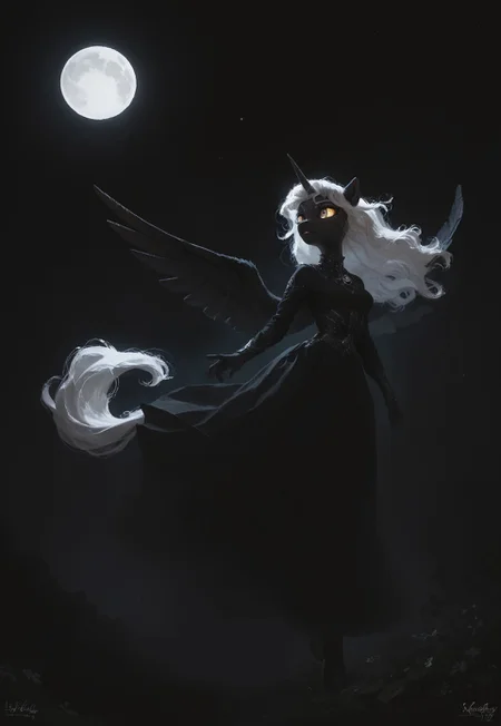 score_9, score_8_up, score_7_up, outdoors, dark theme, moon, scenery, star, (source_mlp), solo
1girl, EventH0riz0n, anthro pony girl, MLP, black fur, white hair,