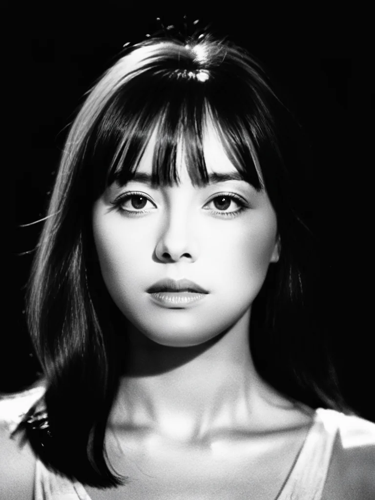 Best Quality, Masterpiece, Ultra High Resolution, (Film Granues: 1.4), Bangs, Film Lighting, (Fujicolor: 1.2) Bust Portrait,
Close-up of face, clear pores, 1 girl, looking at the viewer, black background (photorealistic: 1.2) black and white portrait