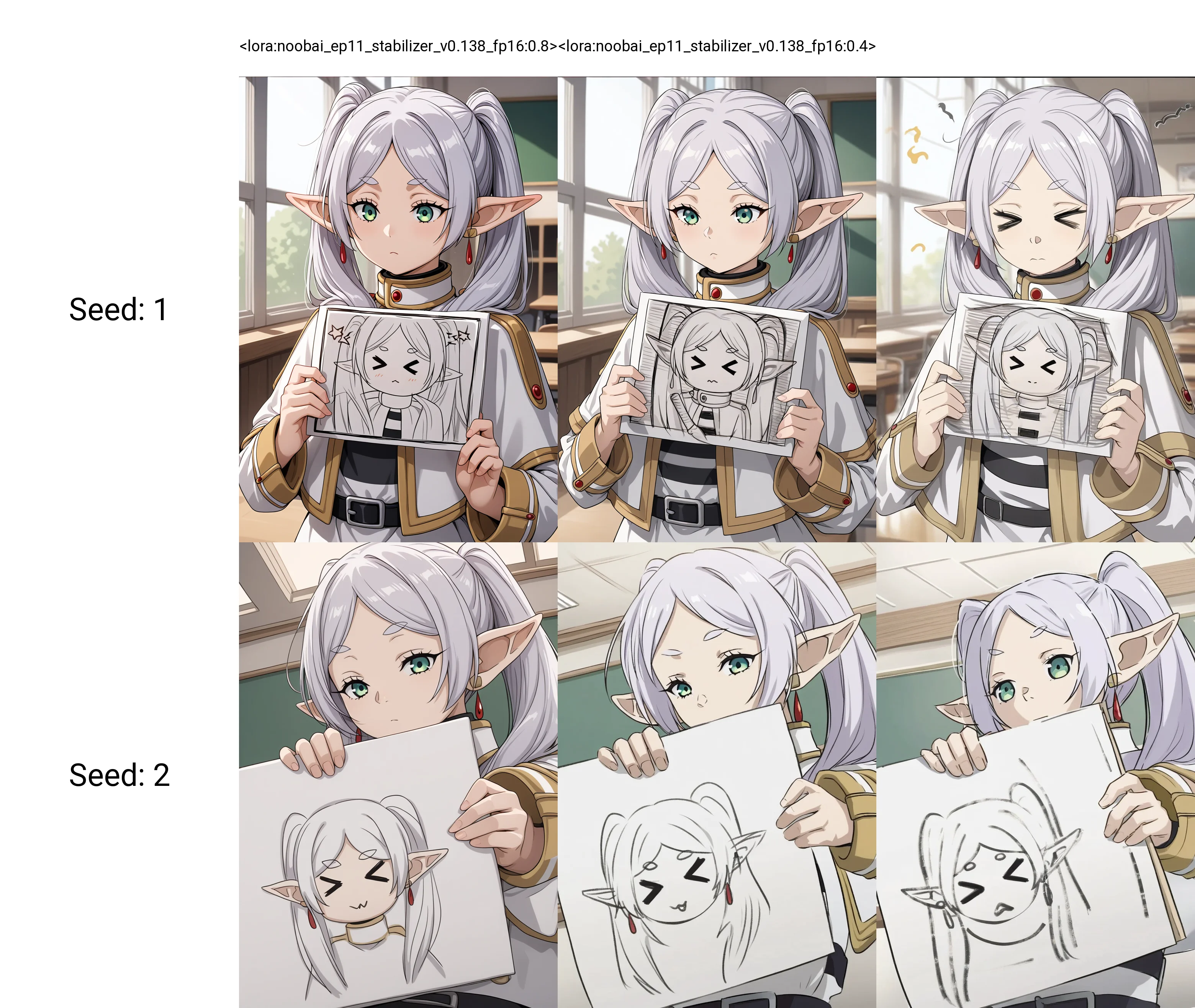 <lora:noobai_ep11_stabilizer_v0.138_fp16:0.8>1girl,frieren,upper body,classroom,>_<,holding drawing,classroom,masterpiece,best quality,