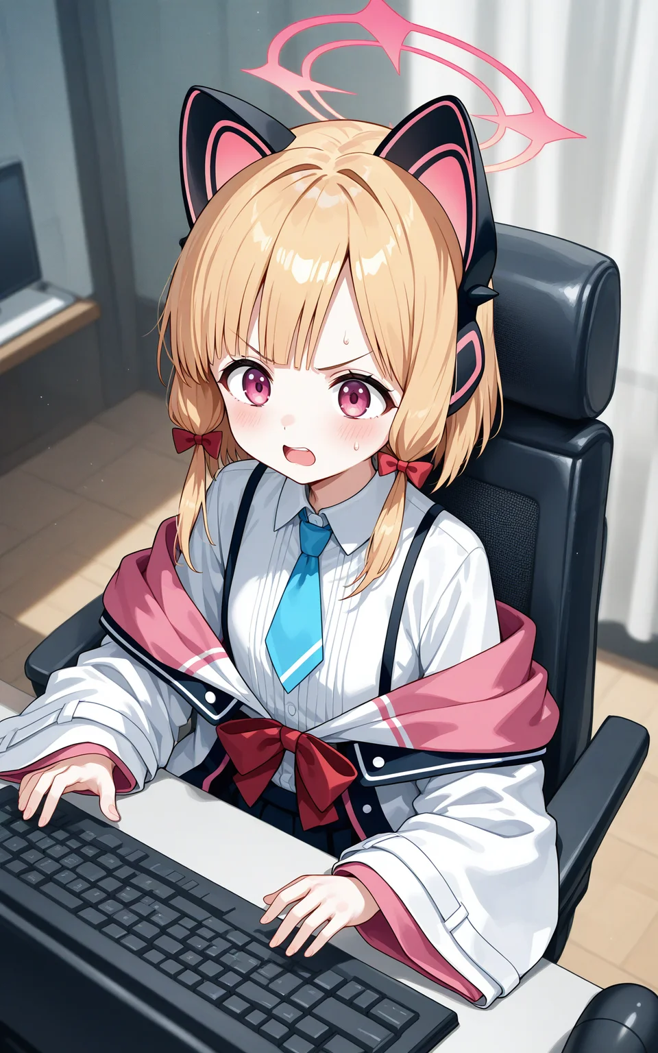 1girl, momoi \(blue archive\), typing on keyboard, computer, sitting, angry, indoors,
huwari \(dnwls3010\), newest <lora:wai-2Rectified-V140:1>
