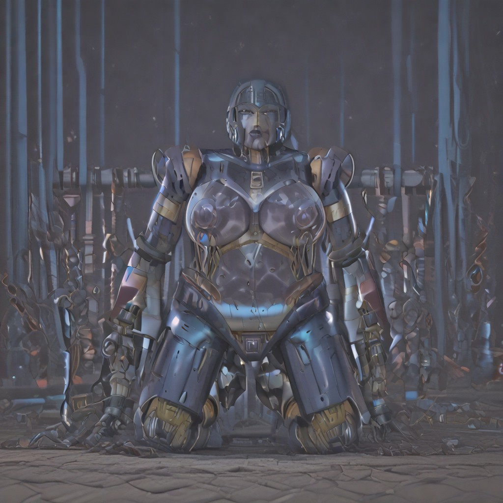 transformers, ((female robot)) purple soldier decepticon robot, black4TF, spherical inflation, milking machine,suction device, milkmachine, blue juice lactation, breast pump, arceetp, no humans, solo, purple eyes, robot, mecha, mouth plate,