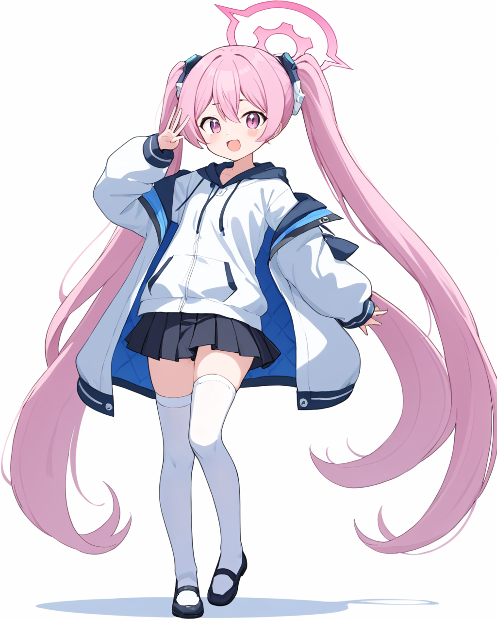 koyuki \(blue archive\),1girl, solo, halo, twintails, white_background, black_skirt, white_hoodie, full_body, id_card, simple_background, looking_at_viewer, pleated_skirt, white_thighhighs, v, arm_up, long_sleeves, open_mouth, :d, fang
<lora:koyuki_(blue_archive)_image708_2023-11-28-000012:1>halo. gorgeous,key visual, vibrant, studio anime,award-winning, professional, highly detailed,high budget, cinemascope