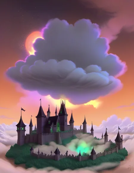 The Cloud Kingdom at Witching hour, sharp focus, detailed, sub surafce scattering, glow, dust, volumetric light <lora:TOONER_1_RC:0.9>