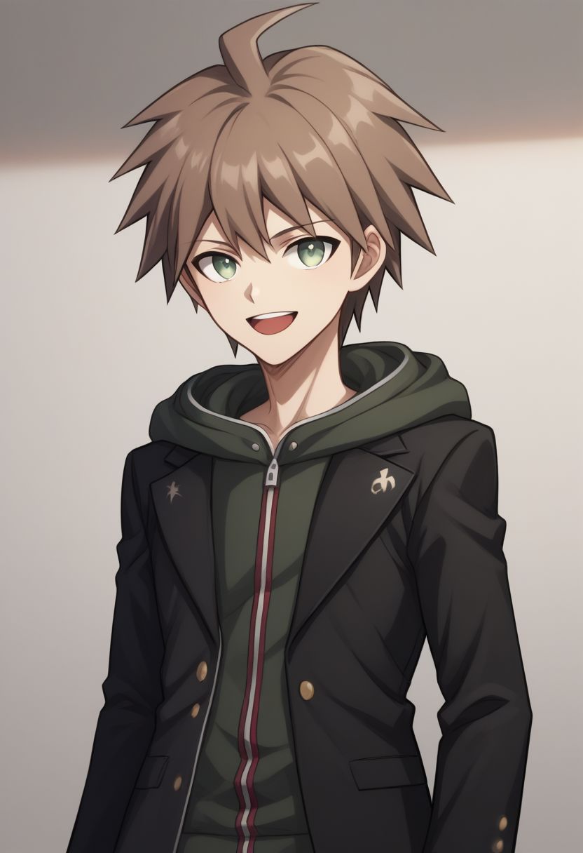 score_9, score_8_up, source_anime, highly detailed, 1boy, solo, skinny,
makoto, 1boy, solo, hood, male focus, hoodie, brown hair, open mouth, jacket, ahoge,
smile, short hair, bangs, teeth, long sleeves, black jacket, hood down,
indoor,