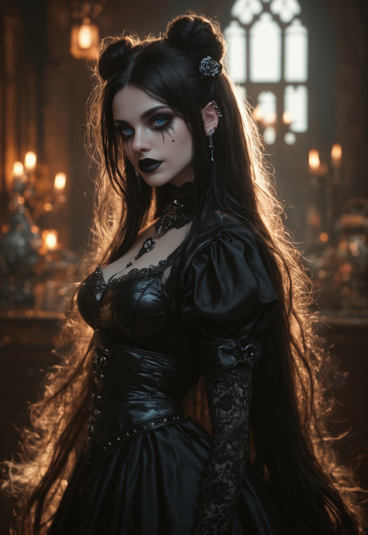 masterpiece, best quality, highly detailed, score_9, score_8_up, score_7_up, Expressiveh, 
1girl, gothicstyle, (fully clothed), very long hair, gothic body armor, goth accessories, goth makeup, beautiful eyes, bright colors, high contrast, vivid lighting, rating_safe, BREAK, sapphire blue eyes,
<lora:Dynamic Poses:1> 
<lora:detailed_notrigger:1>
 (((full clothed))),