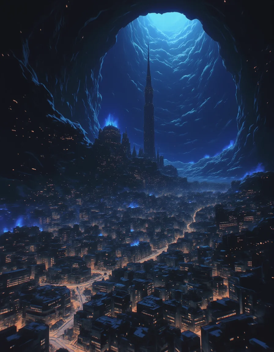 A city built inside a massive cavern, with buildings carved from the rock and glowing crystals providing light.,
<lora:NeonFantasyFLUX:0.8> ne0nfant4sy,