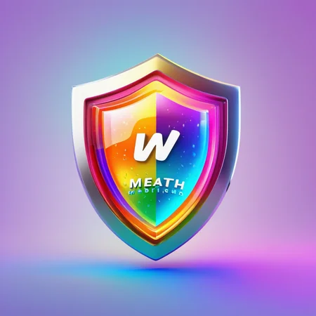 multivitamin shield logo,bold text (Multi Vitamins),glowing shield edges,3D metallic sheen,neon orbits (cyan, green, magenta),gradient orbits,floating spheres (red, orange, blue, gold, purple, teal, green),glossy highlights,neon streaks,gradient background (blue to violet),light beams,glass effect shield,metallic edges,high-resolution details,health branding,
