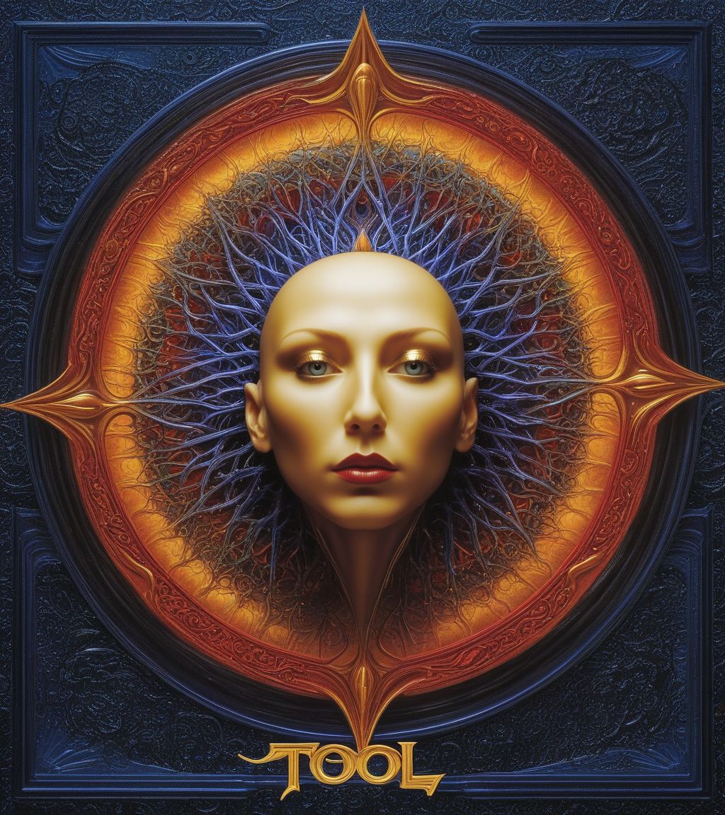 Tool Metal album cover, style by Alex Gray, (write text: "TOOL")