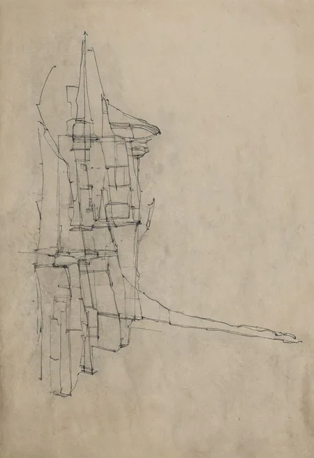 a professional hand sketch of architecture,
(POV view , DOF, first people view from the entrance, low angle shot:1.4),
(Ancient civilization, Alien Prometheus movie scene, dune movie scene:1.5), (The colonial city of the future, in the mist-filled Grand Canyon, on an unknown Earth-like planet, 2 moon on sky, Spaceship flight connects colonies, waterfulls:1.3), (Machu Picchu, a mountain settlement, incredibly spectacular:1.2), (Mario Botta:1.3), (avant-garde, future, reality, science fiction, photorealistic), (modern architecture:1.2), White limestone with black granite, fountain, waterfall, landmark, square, path, narrow street,
(Large Files, Ultra Realistic, 8K, 16k, FHD, HD, VFX, Perfect, Photography, composition, Architecture Sales Photography, Architecture Competition, Ultra High Resolution, Cinematography, High Resolution Image:1.1), (dramatic lighting, direct sunlight, ray tracing, clear shadow:1.2),  (real landscape:1.1), (blurred background:1.0), (urban background, more_details) ,
great lighting, extremely detailed, hillscastel, Neo Classic, Architecture sketch