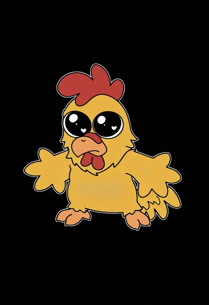 masterpiece, best quality, high resolution, ultra-detailed, detailed face BREAK 1boy, solo, ErnieCh1cken, chicken, yellow feathers, head crest, feathered fingers, feathered tail, black eyes, mikus-concept, full body, big eyes, chibi