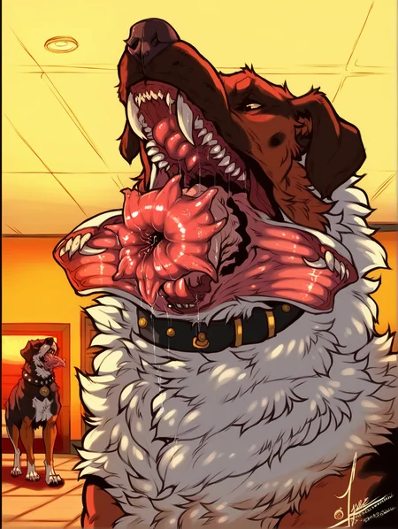 score_9, score_8_up, score_7_up, high quality, best quality, hdr, uhd, 4k, masterpiece, night, penthouse, indoors, dark, torches, detailed, intricate details, <lora:reaperponyv1:1> reaperponyv1, 1boy, teeth, sharp teeth, fangs, dog, animal, dog-strain, split jaw, mandibles, open mouth, horror (theme), proboscis-tongue, tentacle tongue, monster, <lora:incase-ilff-v3-4:0.3>, <lora:ju4nGXLP:0.2> ju4ng, <lora:lycosa:0.95> lyc0s4
